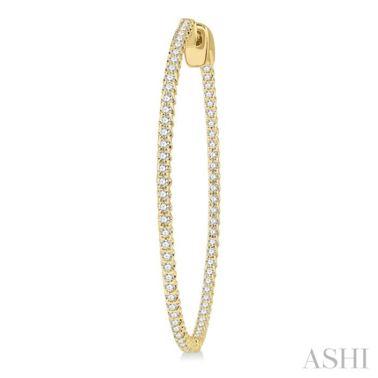 1 ctw Inside-Out Round Cut Diamond 1 1/2 Inch Hoop Earrings in 14K Yellow Gold