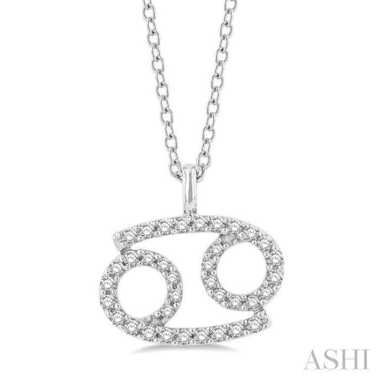 1/8 ctw Cancer Round Cut Diamond Zodiac Pendant With Chain in 14K White Gold