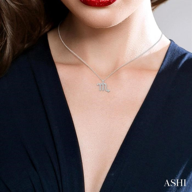 1/10 ctw Scorpio Round Cut Diamond Zodiac Pendant With Chain in 14K White Gold