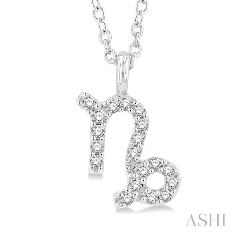 1/10 ctw Capricorn Round Cut Diamond Zodiac Pendant With Chain in 14K White Gold