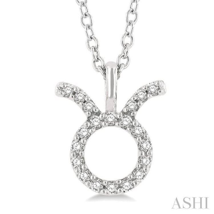 1/10 ctw Taurus Round Cut Diamond Zodiac Pendant With Chain in 14K White Gold