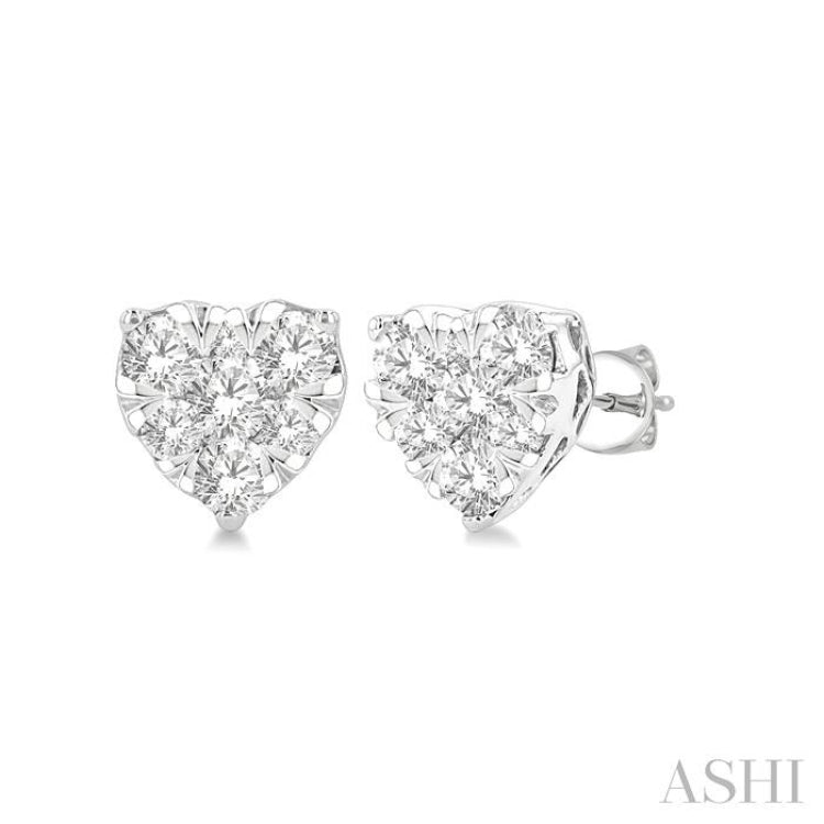 1/3 Ctw Heart Shape Lovebright Round Cut Diamond Stud Earrings in 14K White Gold