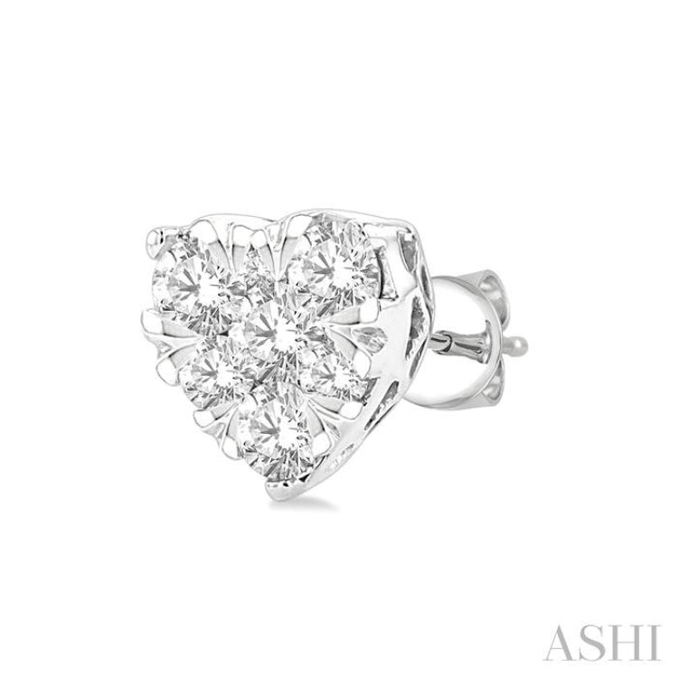 1/3 Ctw Heart Shape Lovebright Round Cut Diamond Stud Earrings in 14K White Gold