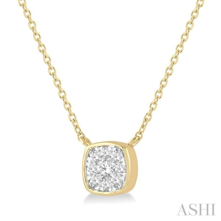 1/6 Ctw Cushion Shape Lovebright Diamond Pendant With Chain in 14K Yellow and White Gold