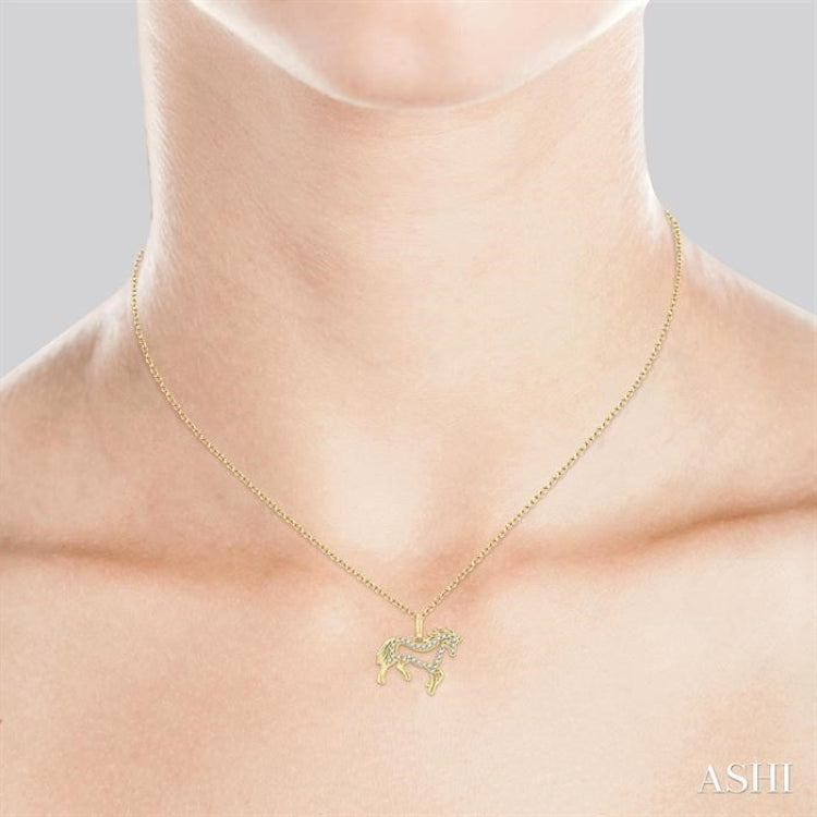 1/8 Ctw Horse Symbol Petite Round Cut Diamond Fashion Pendant With Chain in 10K Yellow Gold