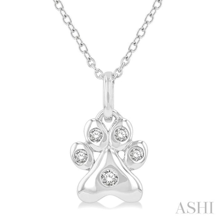 1/20 ctw Dog Paw Petite Round Cut Diamond Fashion Pendant With Chain in 10K White Gold