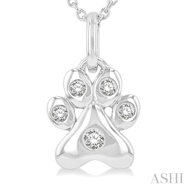 1/20 ctw Dog Paw Petite Round Cut Diamond Fashion Pendant With Chain in 10K White Gold