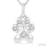 1/20 ctw Dog Paw Petite Round Cut Diamond Fashion Pendant With Chain in 10K White Gold