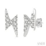 1/10 ctw Lightning Bolt Round Cut Diamond Petite Earring in 10K White Gold