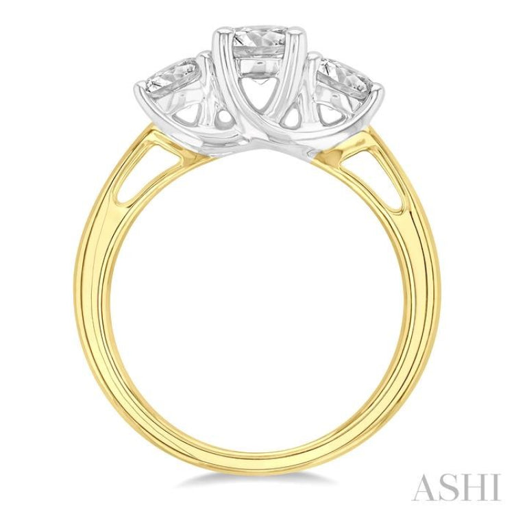 1 1/4 Ctw Round Cut Diamond Past Present & Future Engagement Ring in 14K Yellow and White Gold