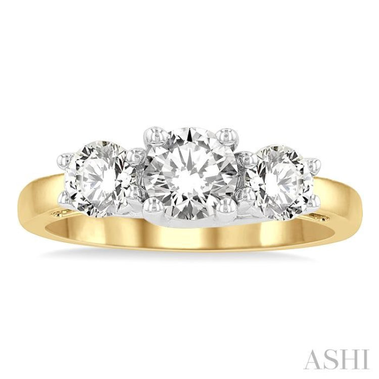 1 1/2 Ctw Past Present and Future Round Cut Diamond Precious Ring in 14K Yellow and White Gold