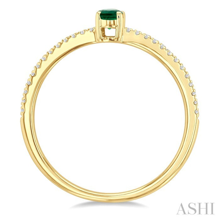 5x3 MM Oval Cut Emerald and 1/10 Ctw Petite Round Cut Diamond Precious Fashion Ring in 10K Yellow Gold