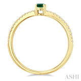 5x3 MM Oval Cut Emerald and 1/10 Ctw Petite Round Cut Diamond Precious Fashion Ring in 10K Yellow Gold