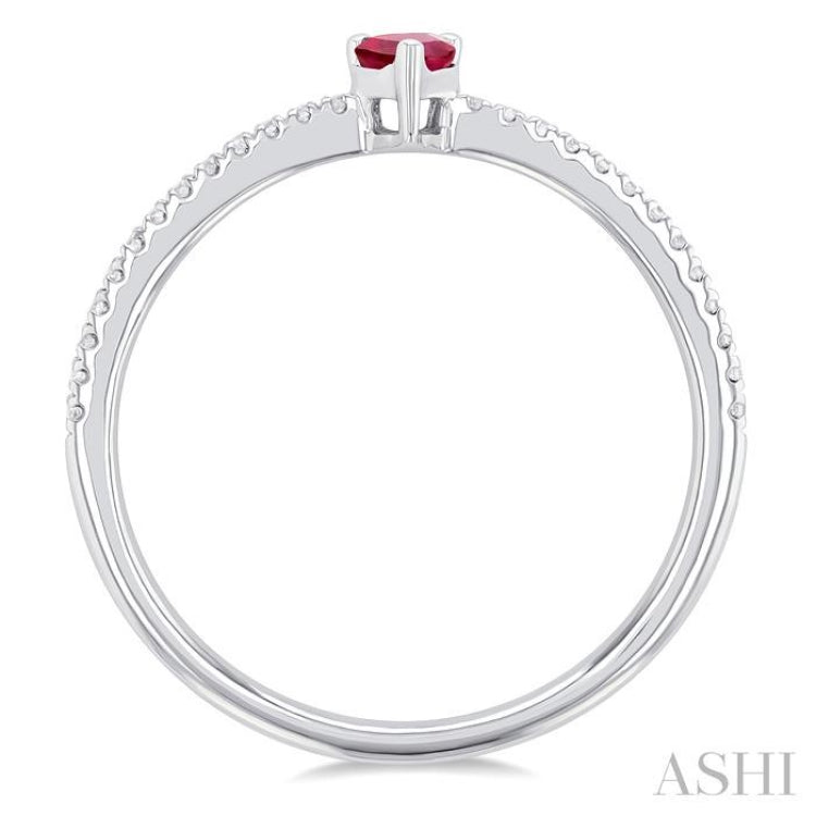 5x3 MM Pear Cut Ruby and 1/10 ctw Petite Round Cut Diamond Precious Fashion Ring in 10K White Gold
