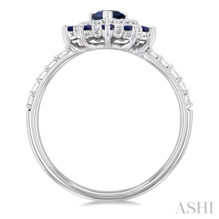 6X4 MM Pear Shape & 1.5 MM Round Cut Sapphire and 3/8 ctw Round Cut Diamond Floral Precious Ring in 14K White Gold