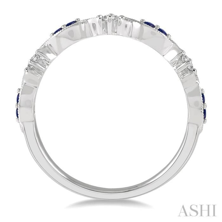 1.35 MM Round Cut Sapphire and 1/10 ctw Round Cut Diamond Precious Half Eternity Wedding Band in 10K White Gold