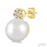 5.5 MM Round Shape Cultured Pearls and 1/20 Ctw Round Cut Diamond Petite Fashion Earrings in 10K Yellow Gold