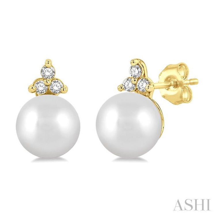 5.5 MM Round Shape Cultured Pearls and 1/20 Ctw Petite Round Cut Diamond Fashion Stud Earrings in 10K Yellow Gold