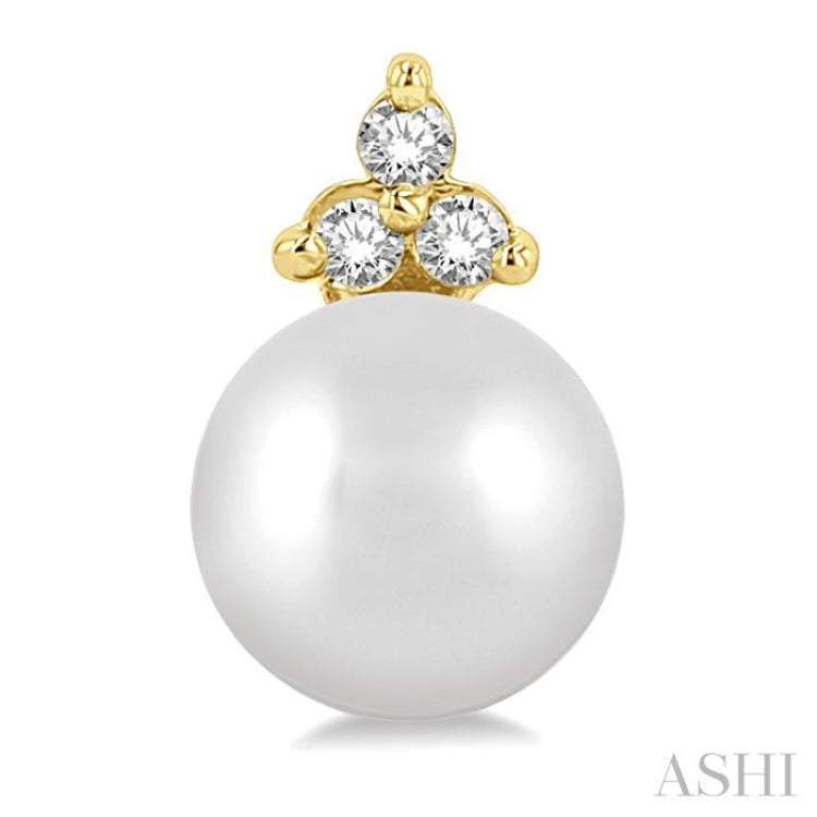 5.5 MM Round Shape Cultured Pearls and 1/20 ctw Petite Round Cut Diamond Fashion Stud Earring in 10K Yellow Gold