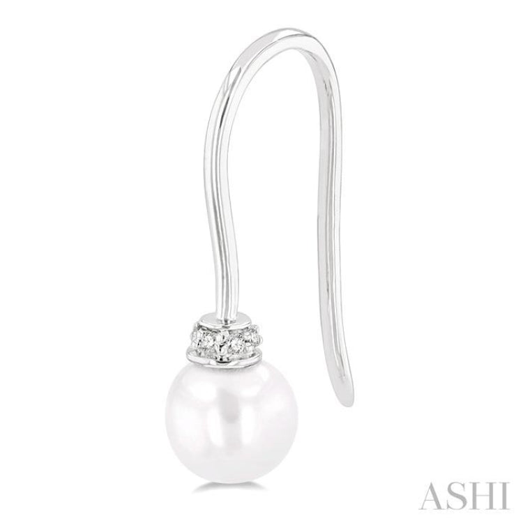 5.5 MM Round Shape Cultured Pearls and 1/20 ctw Round Cut Diamond Petite Fashion Earring in 10K White Gold