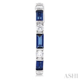 4X2 MM Baguette Cut Sapphire and 1/3 Ctw Art Deco Round Cut Diamond Precious Hoop Earring in 14K White Gold