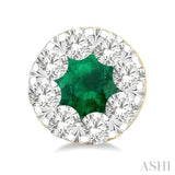 3.3 MM Emerald and 1/2 Ctw Round Cut Diamond Lovebright Precious Stud Earrings in 14K Yellow & White Gold