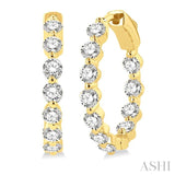 2 ctw Inside-Out Single Prong Set Round Cut Diamond Hoop Earrings in 14K Yellow Gold