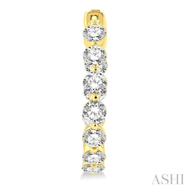 3 ctw Inside-Out Single Prong Set Round Cut Diamond Hoop Earrings in 14K Yellow Gold