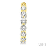 3 ctw Inside-Out Single Prong Set Round Cut Diamond Hoop Earrings in 14K Yellow Gold