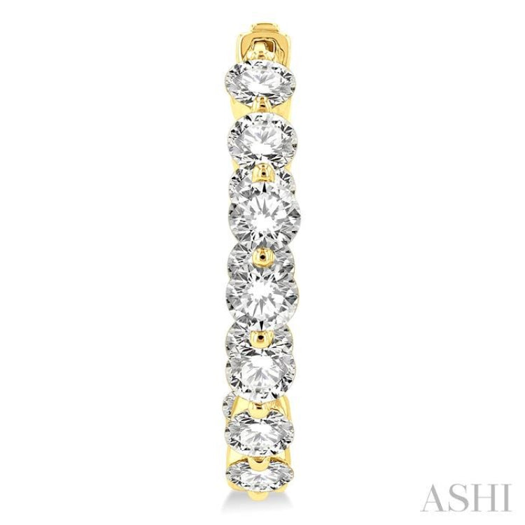 4 ctw Inside-Out Single Prong Set Round Cut Diamond Hoop Earrings in 14K Yellow Gold