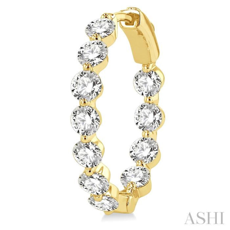 4 ctw Inside-Out Single Prong Set Round Cut Diamond Hoop Earrings in 14K Yellow Gold