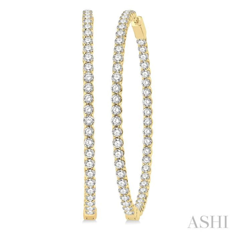 7 ctw Inside-Out Round Cut Diamond 2-Inch Hoop Earrings in 14K Yellow Gold