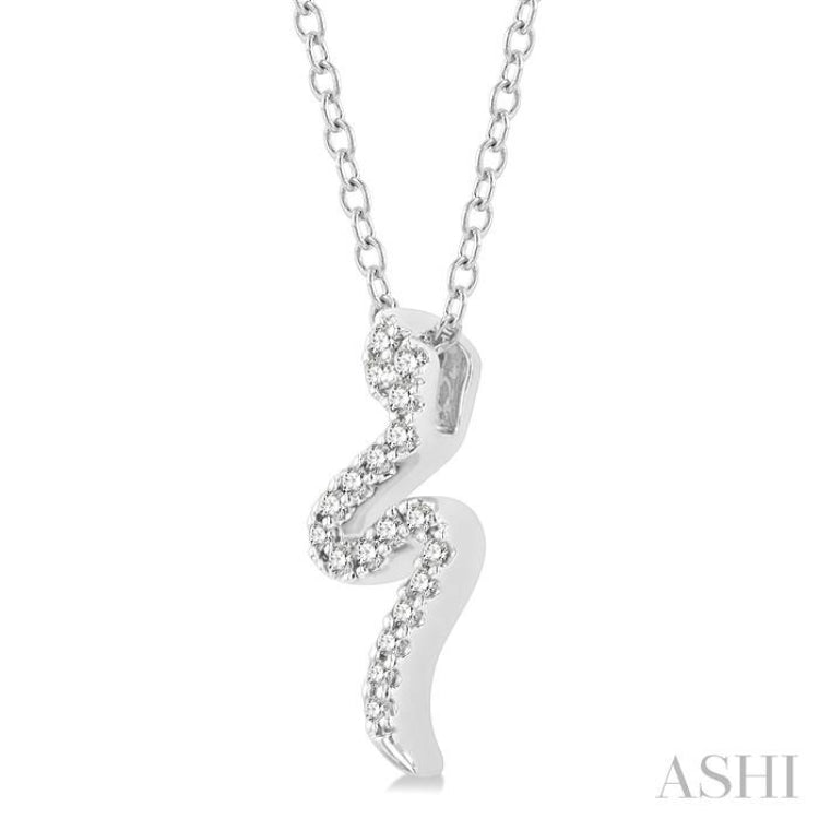 1/10 ctw Snake Petite Round Cut Diamond Fashion Pendant With Chain in 10K White Gold