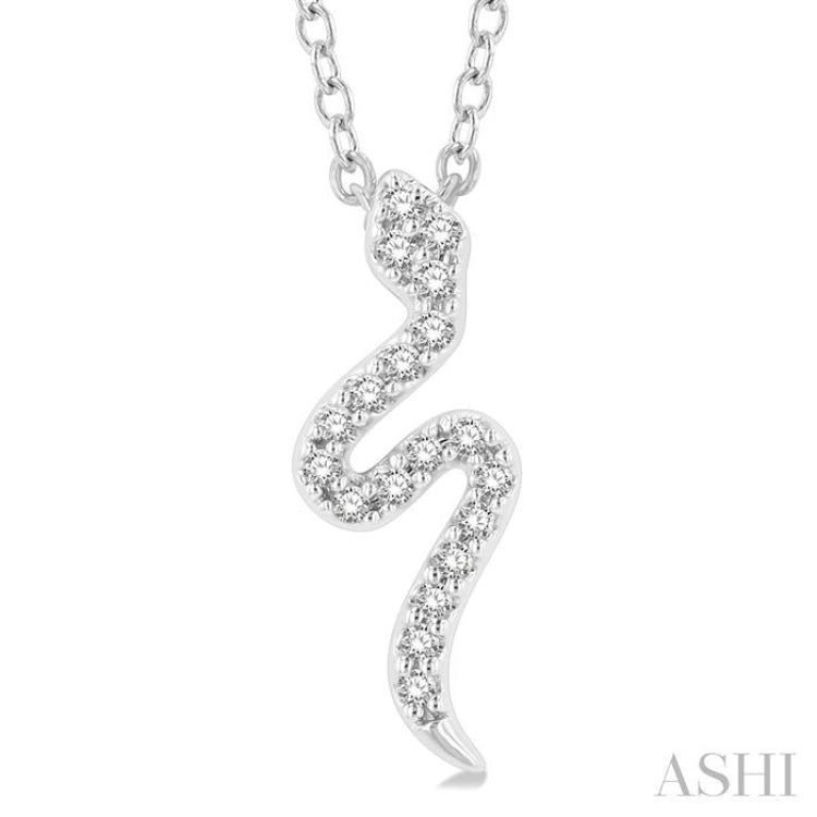 1/10 ctw Snake Petite Round Cut Diamond Fashion Pendant With Chain in 10K White Gold