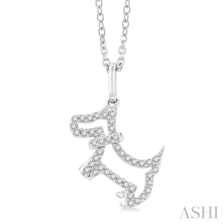 1/8 Ctw Petite Playful Dog Round Cut Diamond Fashion Pendant With Chain in 10K White Gold