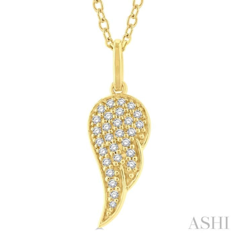 1/6 Ctw Petite Angel Wing Round Cut Diamond Fashion Pendant With Chain in 10K Yellow Gold