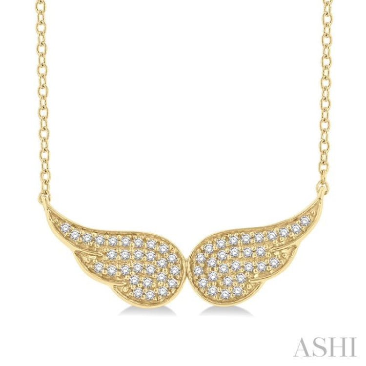 1/6 Ctw Petite Angel Wing Round Cut Diamond Fashion Pendant With Chain in 10K Yellow Gold