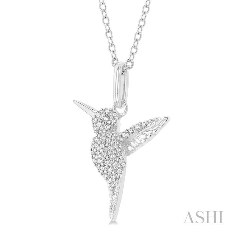 1/6 Ctw Petite Hummingbird Round Cut Diamond Fashion Pendant With Chain in 10K White Gold