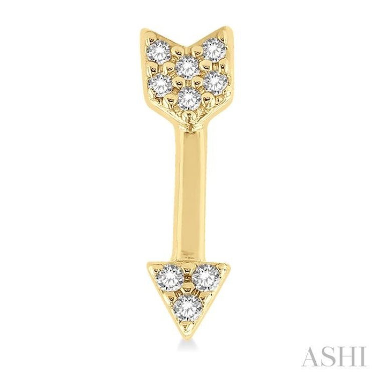 1/20 ctw Petite Arrow Round Cut Diamond Fashion Stud Earring in 10K Yellow Gold