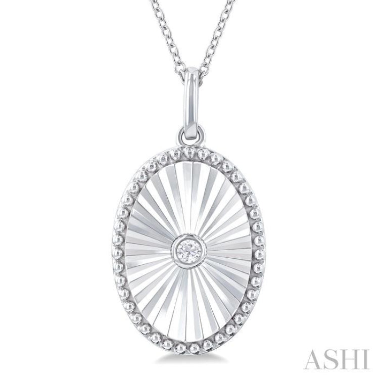 1/20 Ctw Oval fluted medallion Round Cut Diamond Pendant With Chain in Sterling Silver