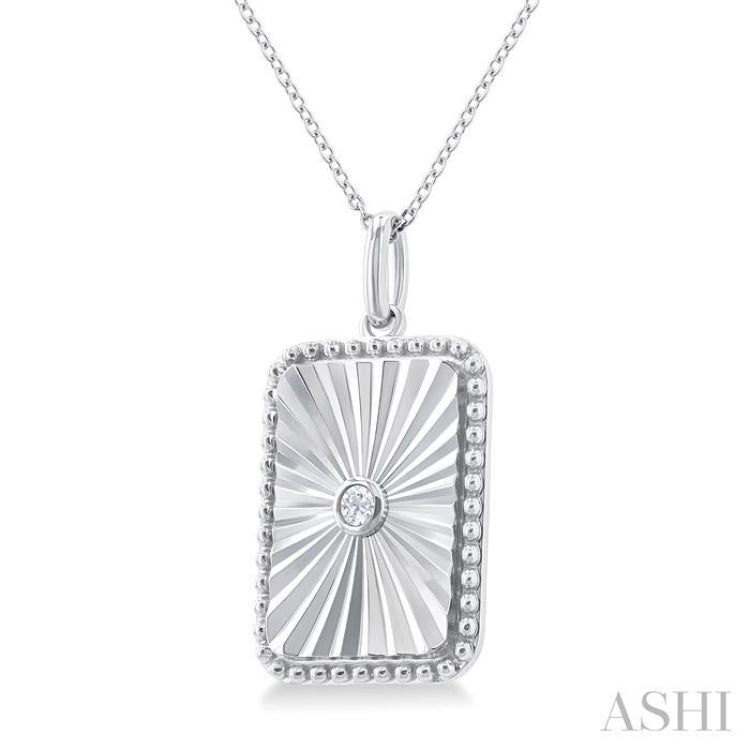1/20 Ctw Rectangle fluted medallion Round Cut Diamond Pendant With Chain in Sterling Silver