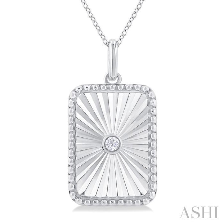 1/20 Ctw Rectangle fluted medallion Round Cut Diamond Pendant With Chain in Sterling Silver