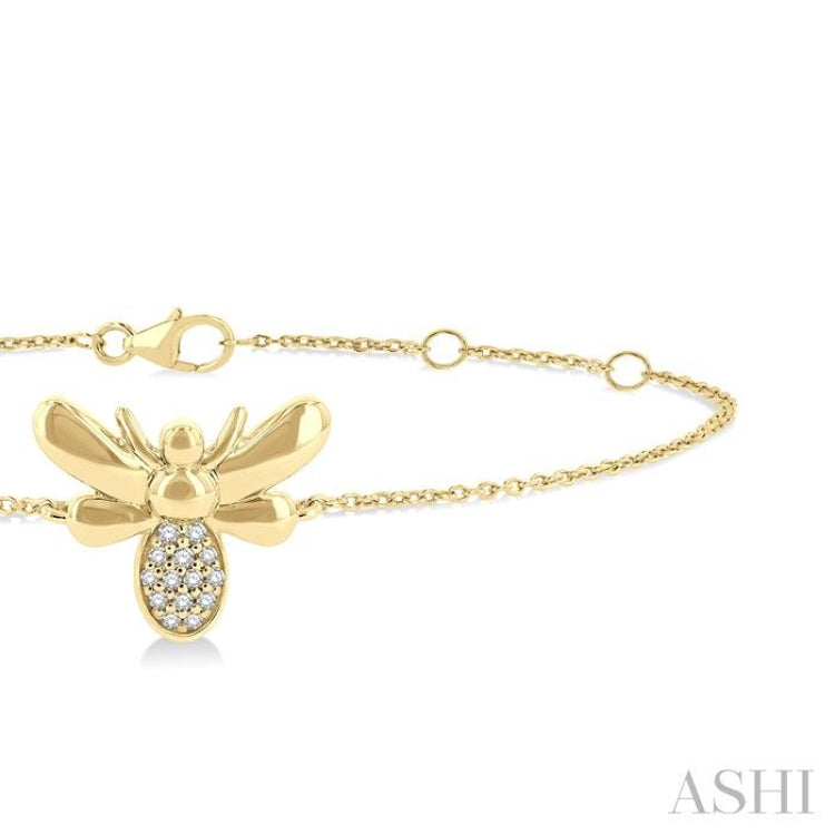 1/20 Ctw Petite Bumble Bee Round Cut Diamond Fashion Bracelet in 10K Yellow Gold