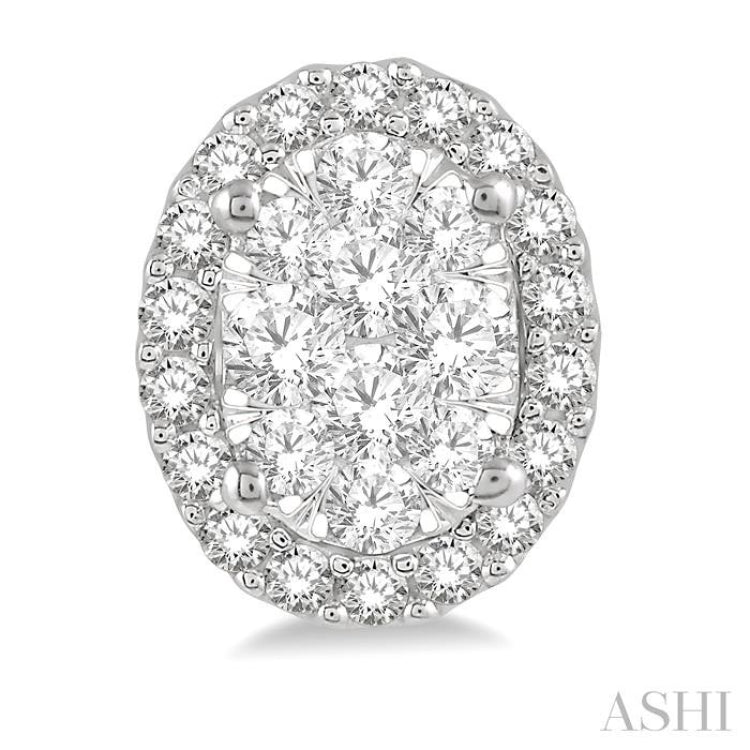 1/2 ctw Oval Shape Lovebright Round Cut Diamond Stud Earrings in 14K White Gold