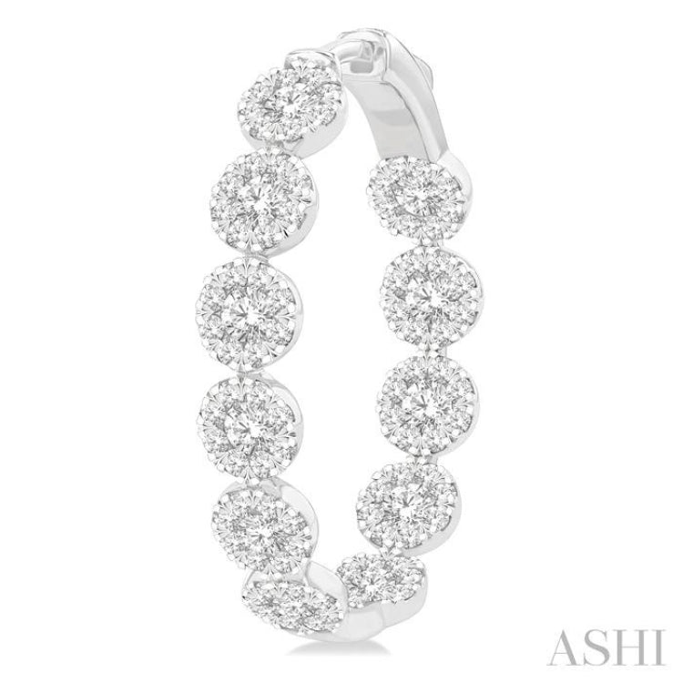 3 Ctw Circular Link Lovebright In-Out Round Cut Diamond Hoop Earrings in 14K White Gold