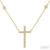 1/2 Ctw Round Cut Diamond Cross Fashion Station Necklace in 10K Yellow Gold