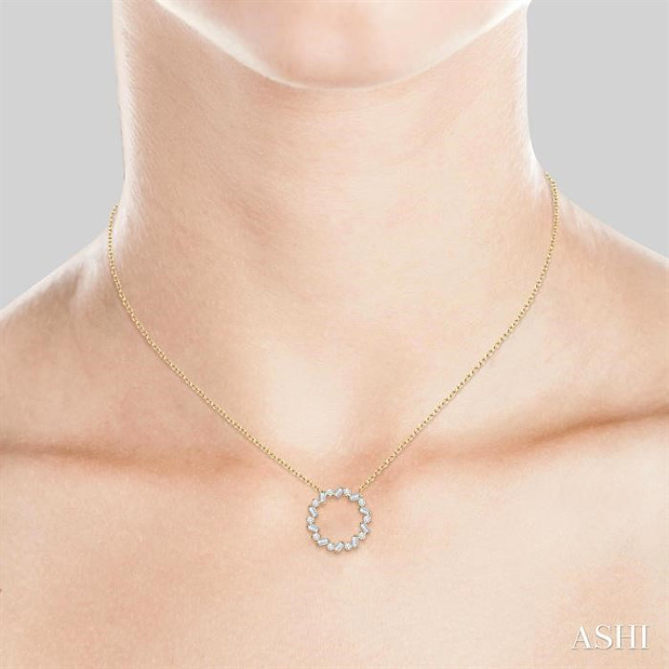 3/8 Ctw Circle Baguette and Round Cut Diamond Scatter Pendant With Chain in 10K Yellow Gold
