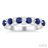 3 MM Sapphire and 1/3 Ctw Round Cut Diamond Precious Band in 14K White Gold