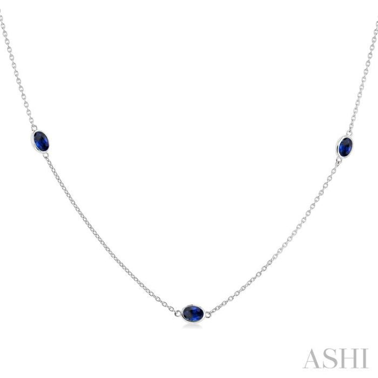 4x3 MM Oval Cut Sapphire Precious Station Necklace in 14K White Gold