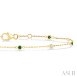 1.8 MM Emerald and 1/10 Ctw Bezel Set Round Cut Diamond Precious Gemstone Station Bracelet in 14K Yellow Gold